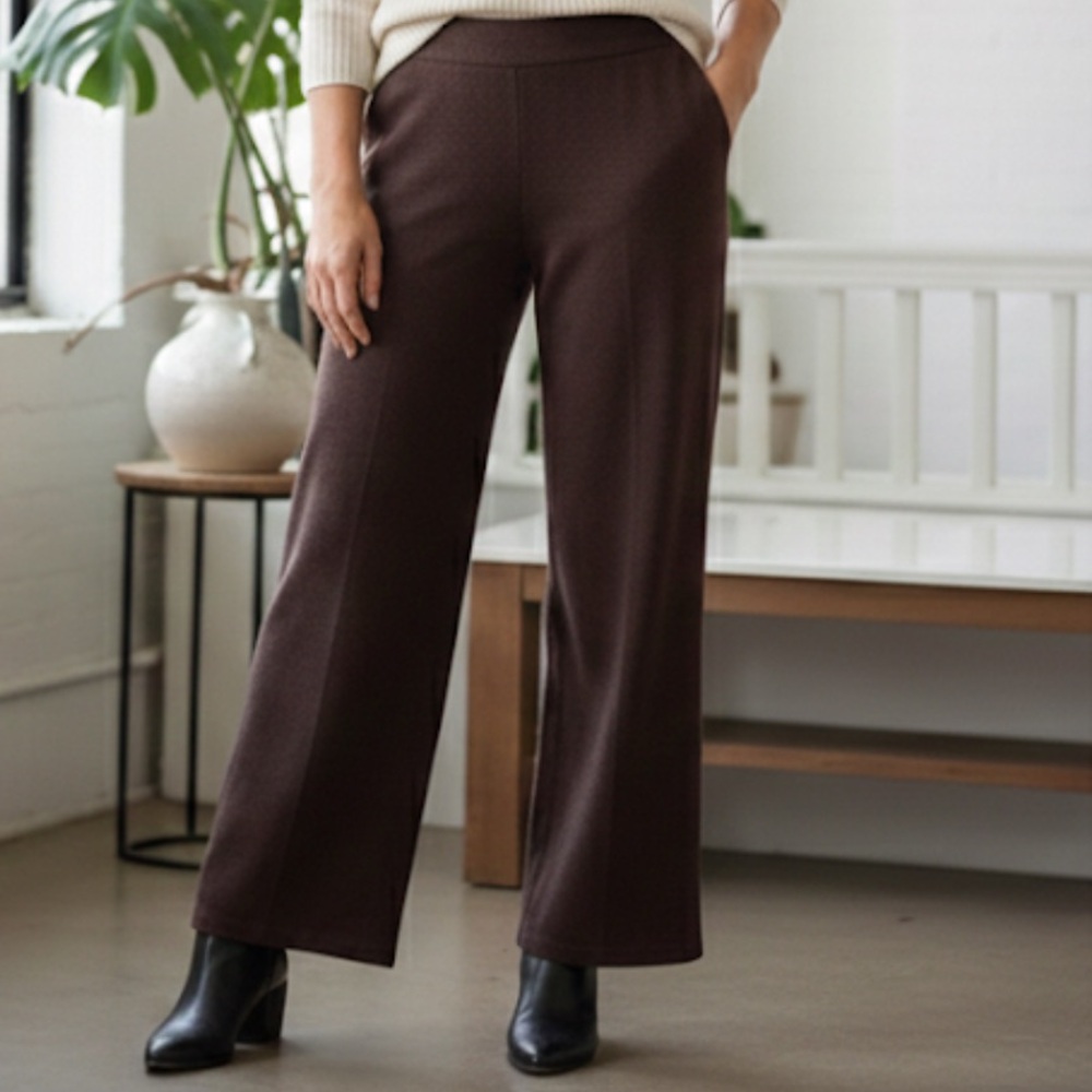 St. John Sport chocolate brown wool drawstring wide leg pants size large